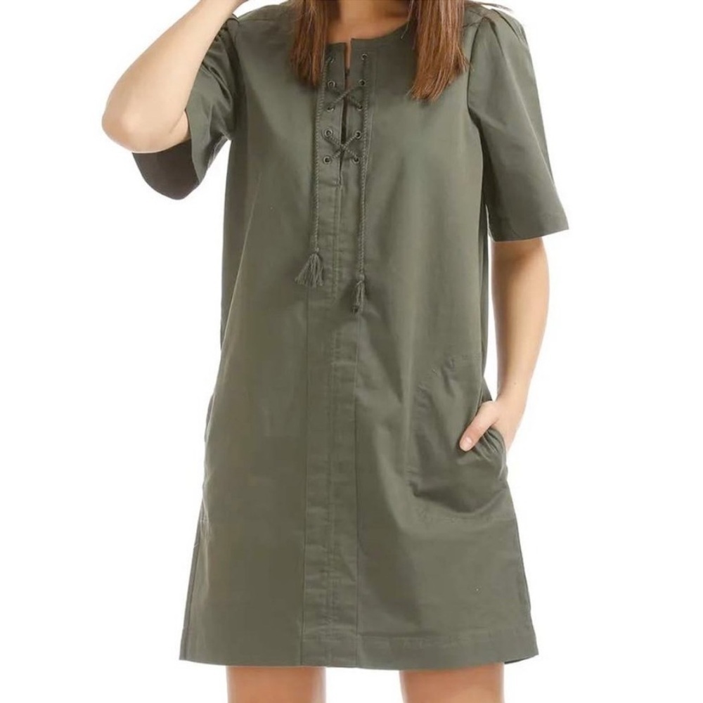 GAP Neutral Lace-Up Shift Dress Size S Baby Tweed in Green  Casual Dress - Picture 3 of 16